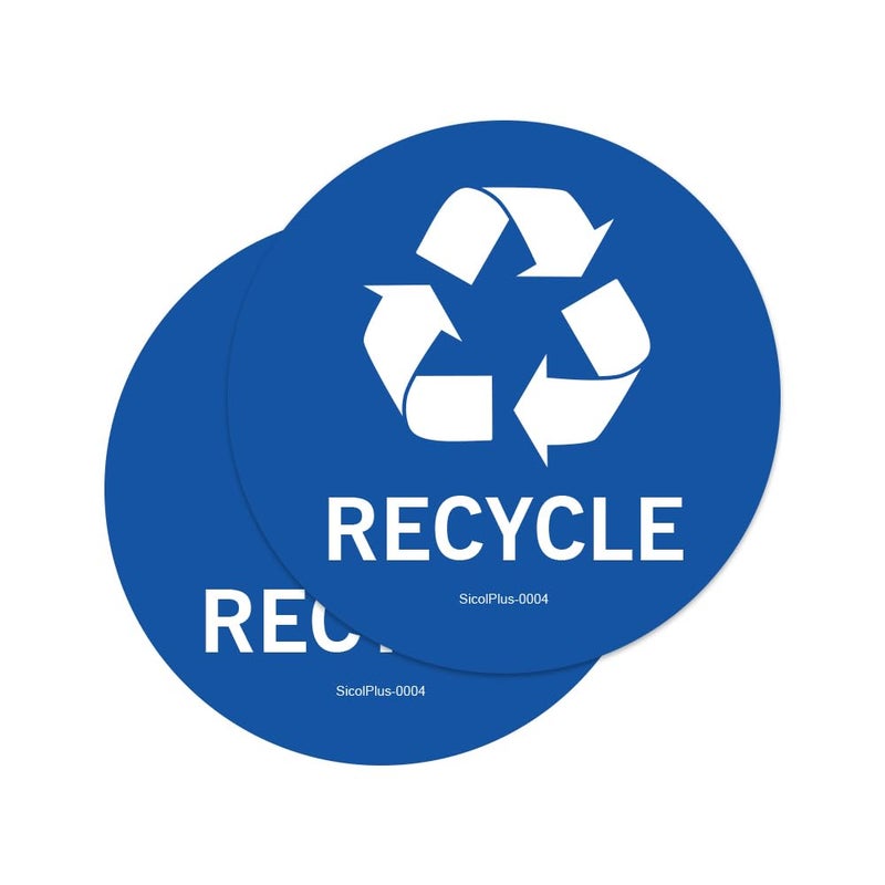 SICOL PLUS Recycle Sticker for Trash can, Recycle Bin Decals and Trash can Stickers 4 x 4 Inches Round 02 pcs Blue Recycle Sticker - Image 1
